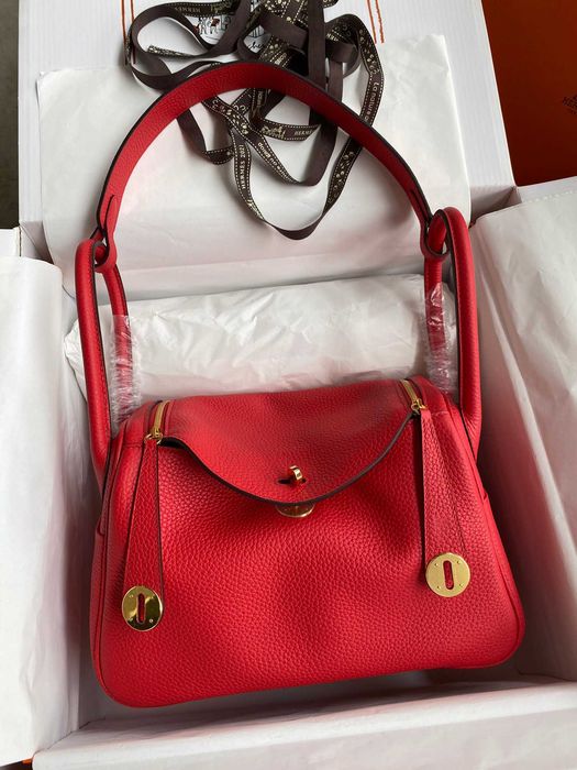 Hermes Lindy 26 cm Czerwona torba