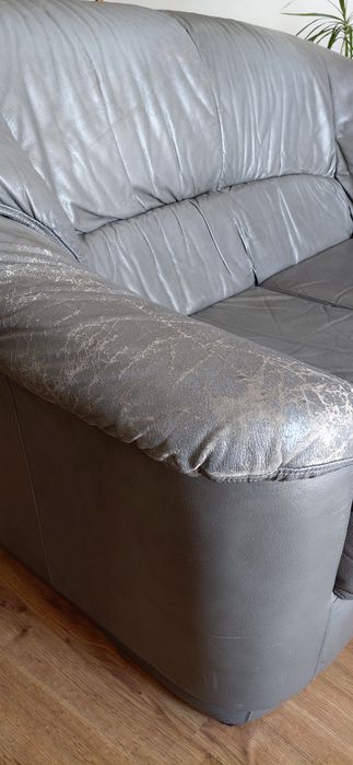 Conjunto de 3 sofás de pele cinzento/ Ideal para renovar/ Conforto e Qualidade