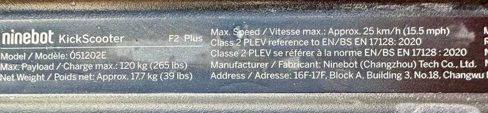 Trotinete Elétrica Ninebot KickScooter F2 Plus E Powered by Segway