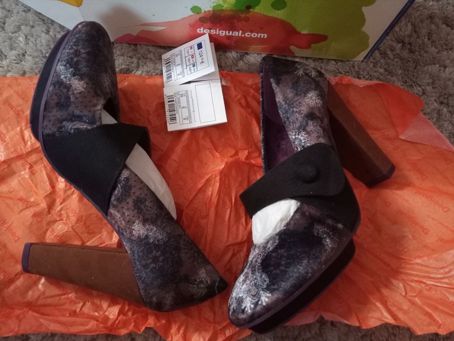 Tekstylne czółenka desigual 39 nowe obcas 10,5 cm platforma 2 cm