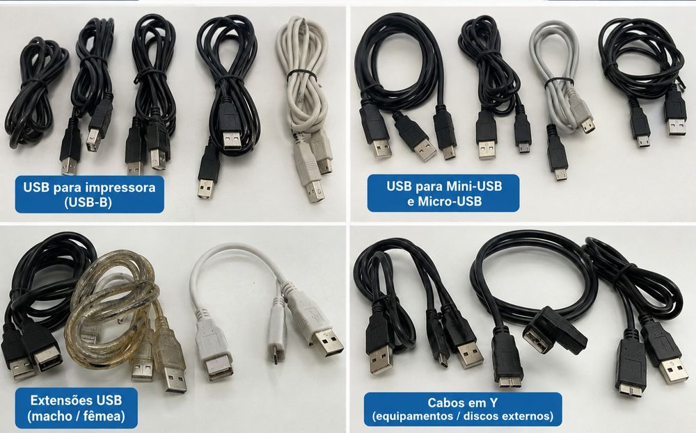 Cabos USB / impressora / Mini USB / extensões USB — vários