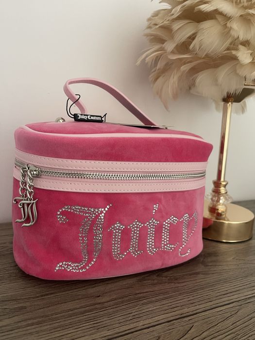 Kosmetyczka kuferek Juicy Couture różowa diamenciki welur