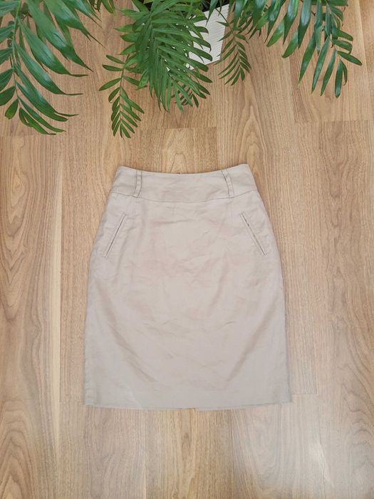 Lniano bawełniana beżowa spódnica Reserved XS len bawełna