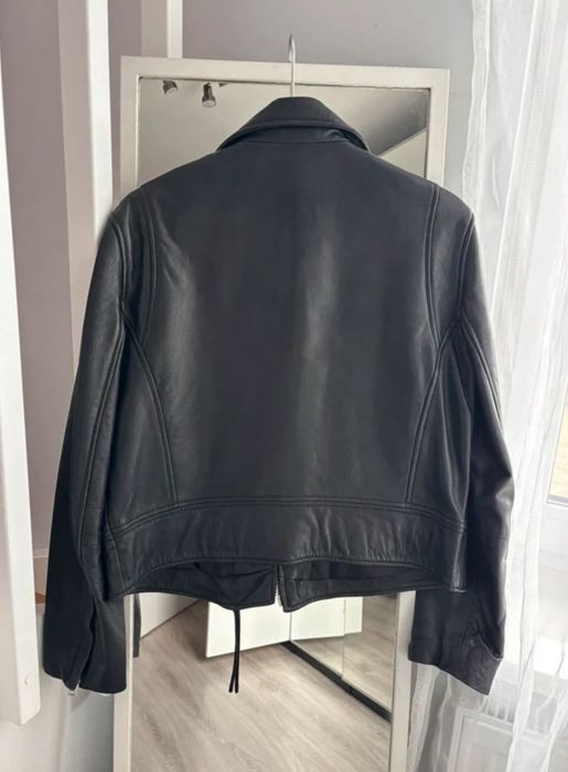 Skóra 100% Mango Klasyczna kurtka Ramoneska Biker
