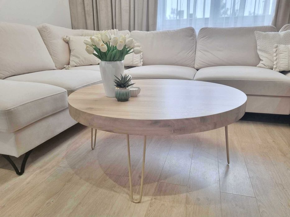 Stolik kawowy SALON okrągły 100 x 100 x 44cm dąb  4cm grubość blatu