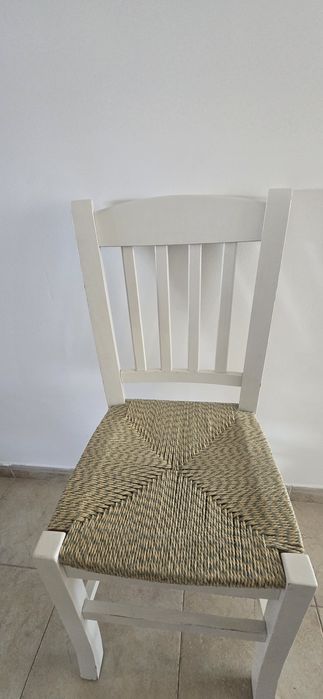 Conjunto de 6 Cadeiras Rústicas em Madeira e Bunho (Brancas)