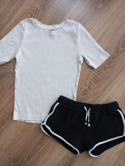 Koszulka top prążek biała xxs damska spodenki 152 reserved czarne