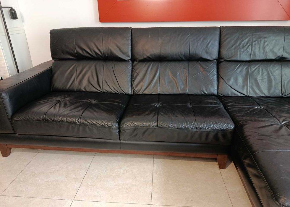 Sofá Chaise Long 3 lugares em pele