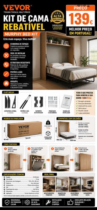 Kit para cama rebatível 139€. Oportunidade