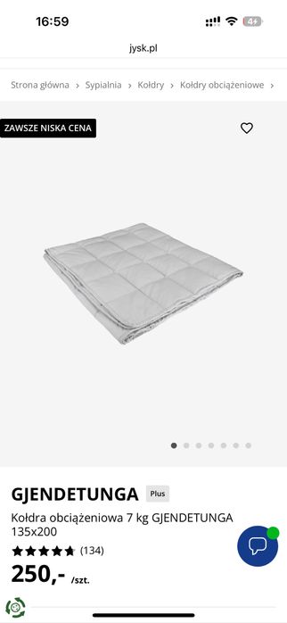 Nowa kołdra obciążeniowa 7kg JYSK