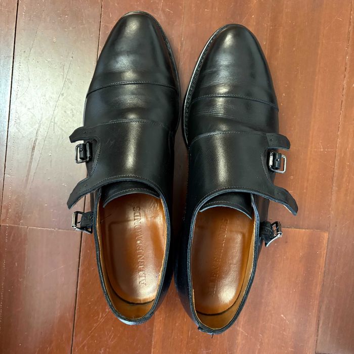 Sapatos Allen Edmonds Marin Double Monk Strap – Pele Preta, 45.5