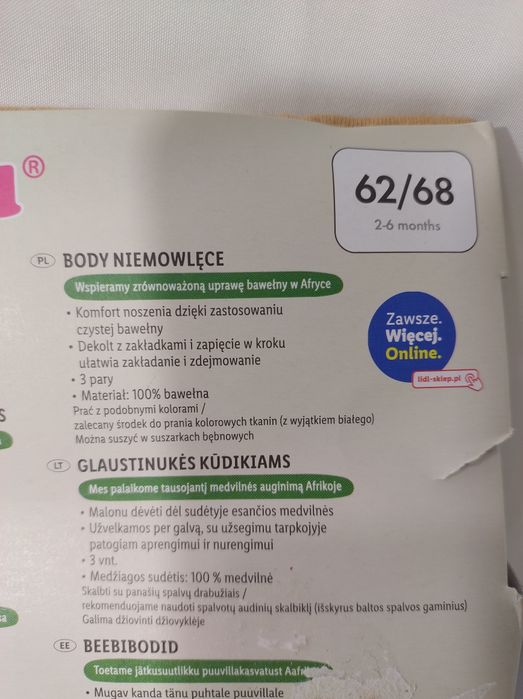 Body niemowlęce r 62/68