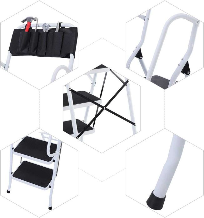 Escadote 4 degraus com corrimão +bolsa para ferramentas 1,55x50cm NOVO