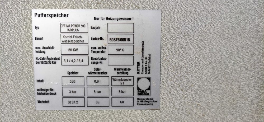 Bufor kombinowany 500 L wężownica CWU miedziana solar PARADIGMA