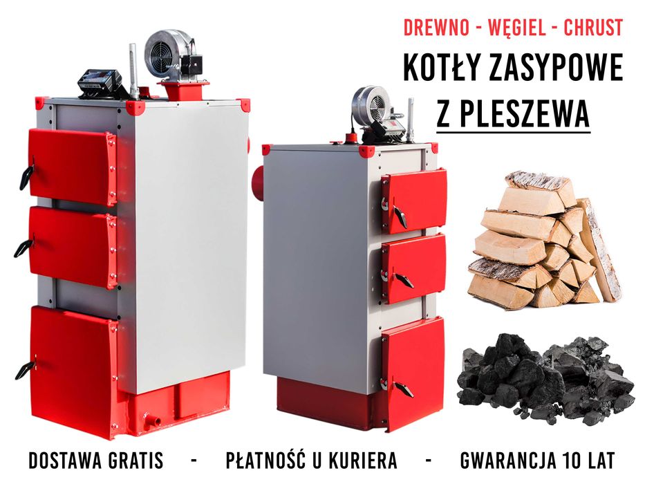 Kocioł piec WĘGIEL DREWNO CHRUST + zestaw sterownik i wentylator 16 kW