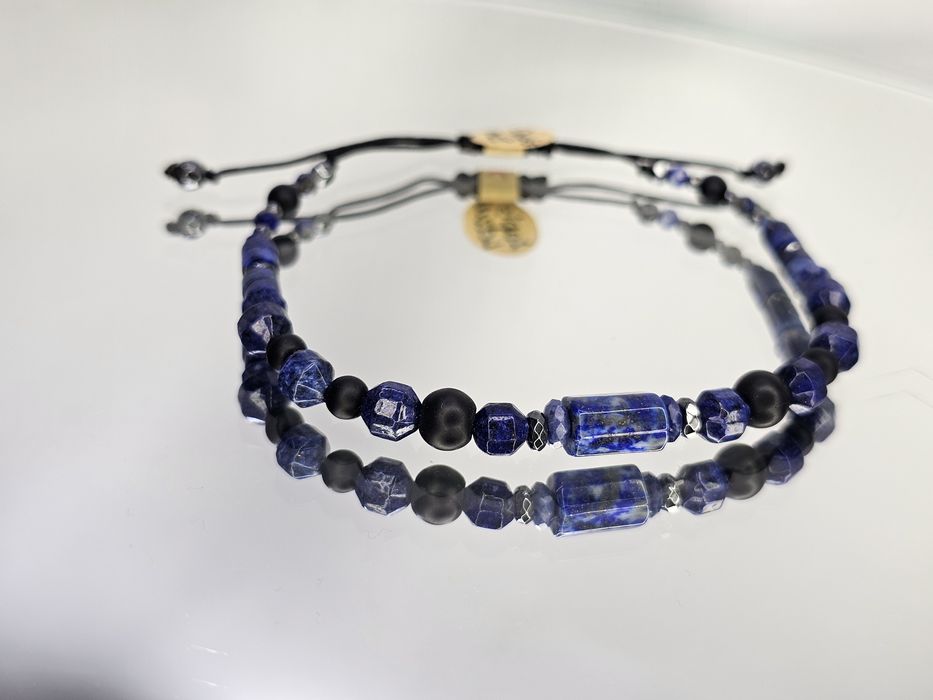 Bransoletka na sznurku lapis lazuli, onyks mat