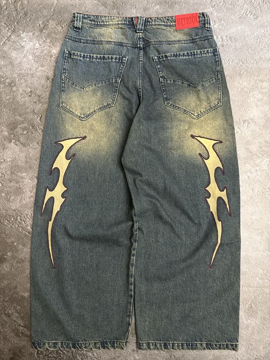 Штани джинси джинсы Vitriol Void Bite Blue Wash Ultra Wide Jeans rap