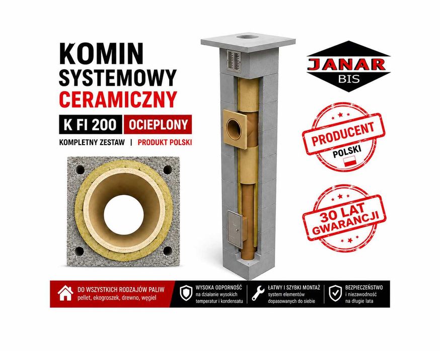 Komin systemowy JANAR BIS FI 200 – 8 M – ocieplony – komplet