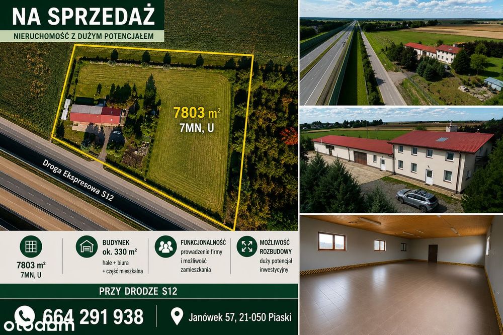 Pod działalność gospodarczą przy S12 – hala, biura i działka 7 803 m²