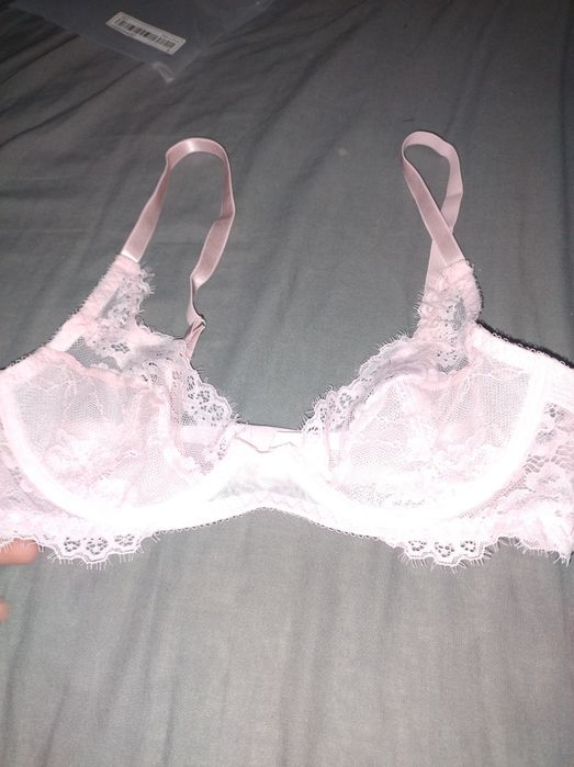 Różowy pudrowy biustonosz stanik koronka sexy transparentny bielizna