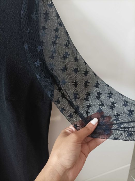 Vestido preto mulher novo com mangas transparentes
