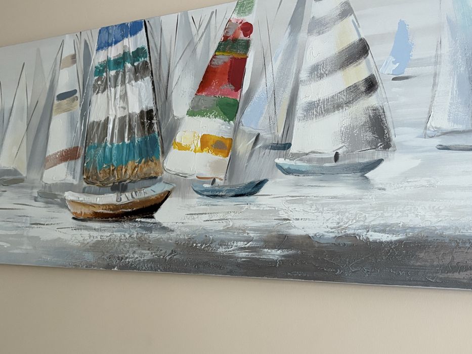 Obraz z motywem łódek ręcznie zdobiony