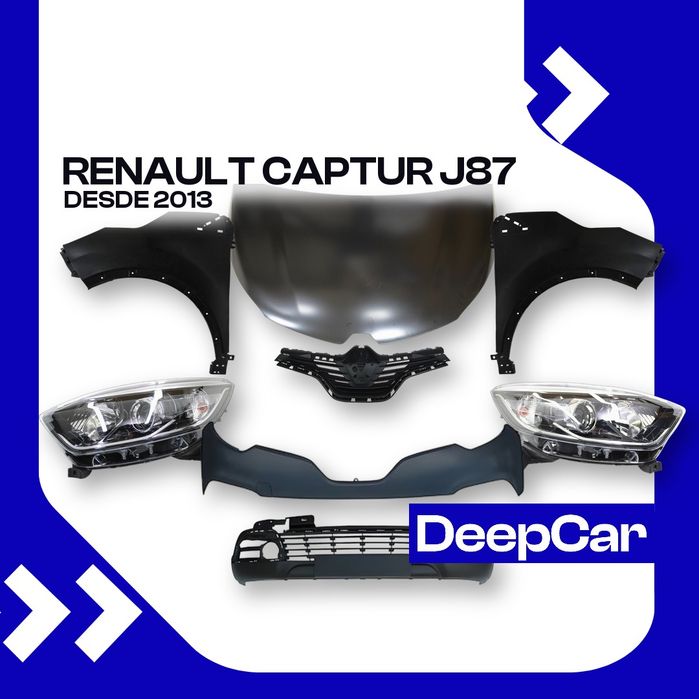 Frente Renault Captur J87 (2013 em diante) - PEÇAS NOVAS - Capot, Faróis, Para-choques, Guarda-lamas e Grelhas