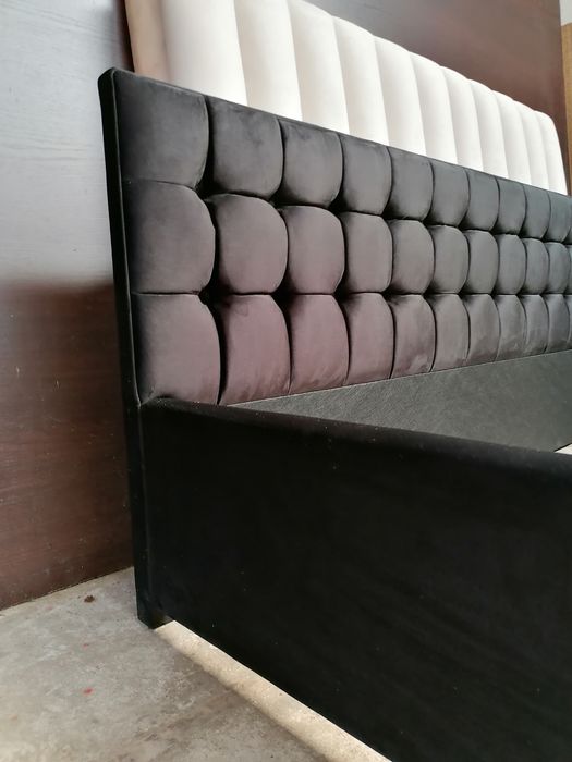 Łóżko tapicerowane pikowane wyższa rama zagłowie welur glamour Velvet