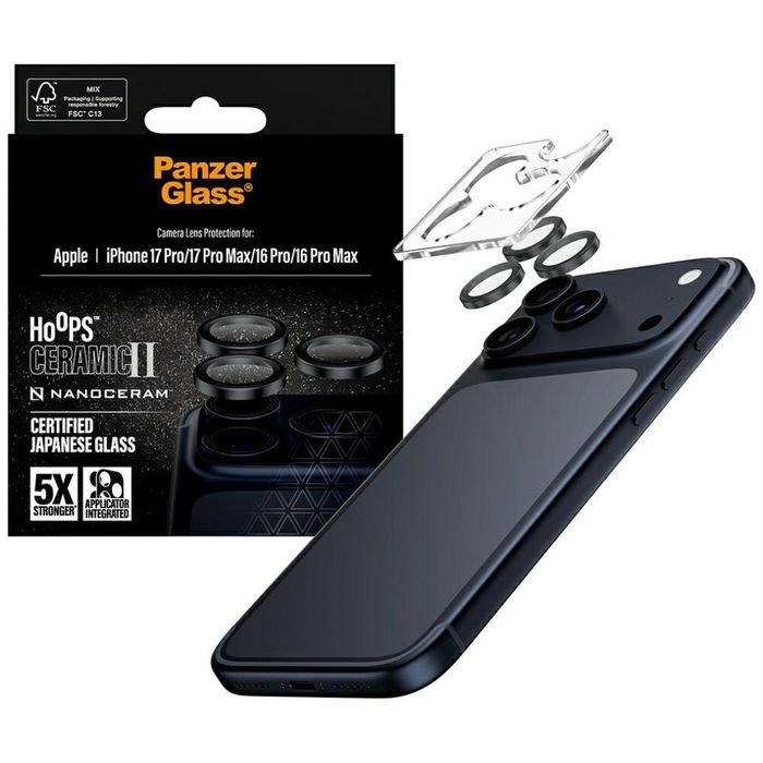 Szkło ceramiczne na obiektyw PanzerGlass Hoops Ceramic II do iPhone 17 Pro / 17 Pro Max / 16 Pro / 16 Pro Max