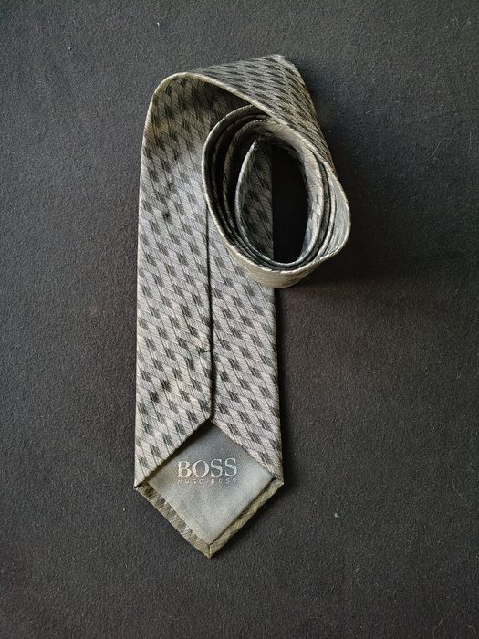 Klasyczny krawat BOSS Hugo Boss – 10 cm szeroki, szary | stalowy żakard