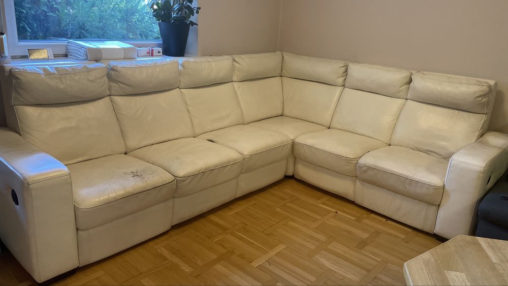 Duży narożnik skórzany +2x elektryczny RELAX, sprawny