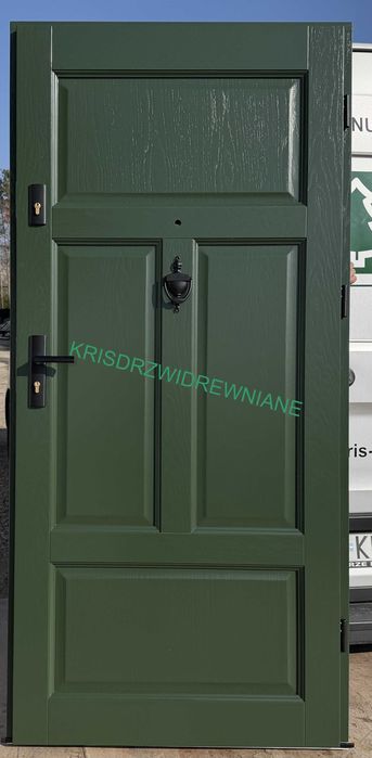 Drzwi WEJŚCIOWE KLATKOWE  drewniane  od ręki dostawa  RAL6020