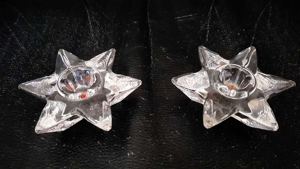 par de estrelas de 6 pontas em vidro translúcido para velas