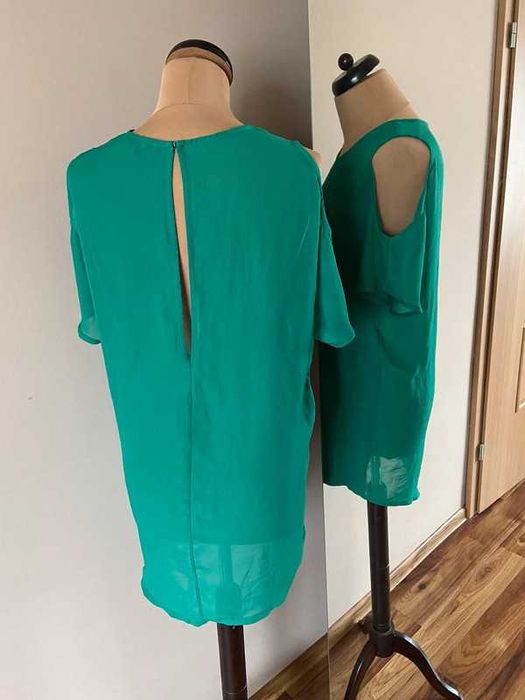 38 40 zielona h&m wyciete ramiona tunika bluzka laczone materialy hm