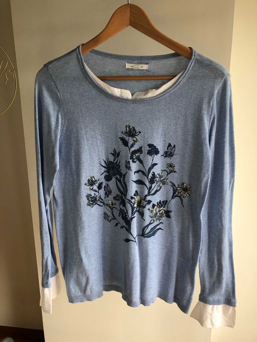 Camisola em tons de azul com flores, Springfield, Tamanho M