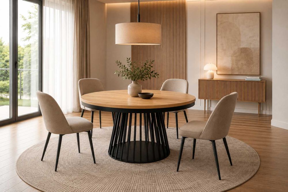 Nowoczesny okrągły stół dębowy LAMELLO Loft | Lite Drewno | Rozkładany | Producent