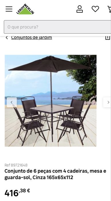 Conjunto de 6 peças com 4 cadeiras, mesa e guarda-sol, Cinza 165x65x112