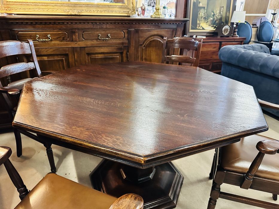 ELEGANCKI i SOLIDNY, w 100% dębowy stół na 1 nodze z 4 fotelikami :)