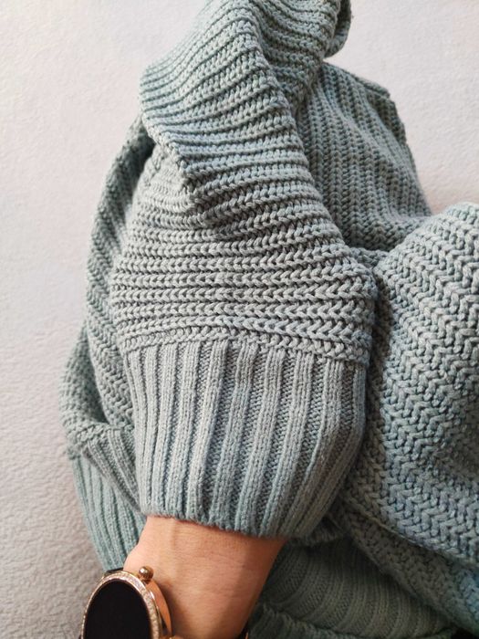 miętowy ciepły sweter z półgolfem Rozmiar Uni XS S M L