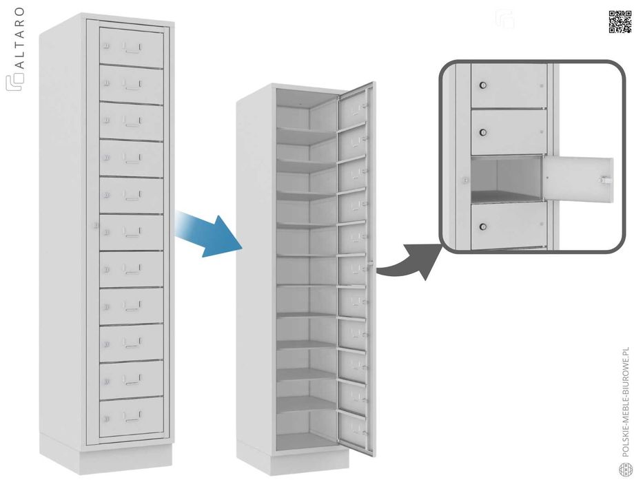 Szafa skrytkowa schowkowa METALOWA BHP socjalna, na dokumenty A4,