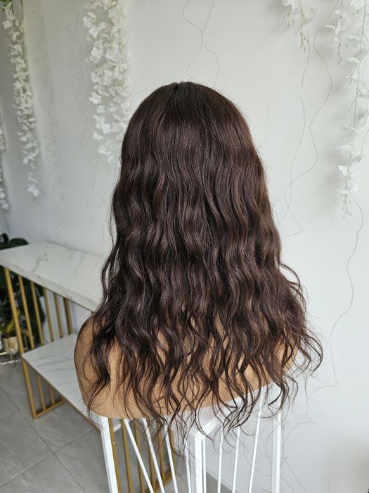 Tupet topper Klaudia fale imitacja skóry naturalny brąz duża baza pełne krycie  50 cm