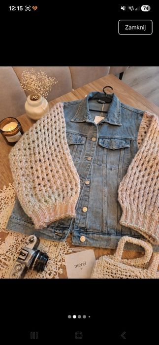 Katana jeans uniwersalna, oversize ozdobne rękawy NOWA