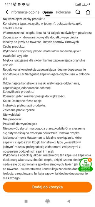 Czapka szalik maska różowa