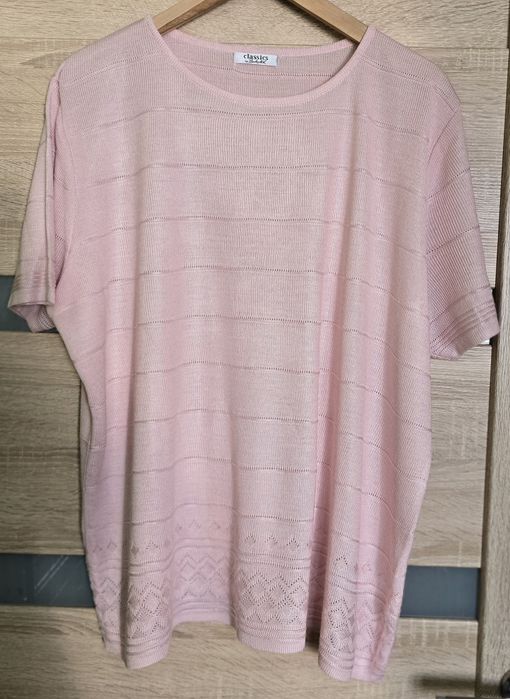 Sweter pudrowy róż 50 / 52 Berkertex  krótki rękaw