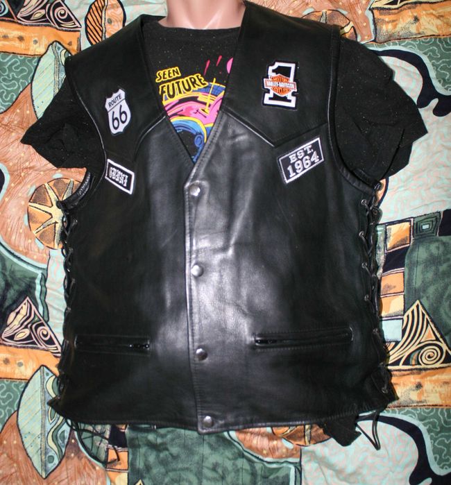 Мото жилет Blues Bros шкіряний мото жилет для байкера Harley Davidson