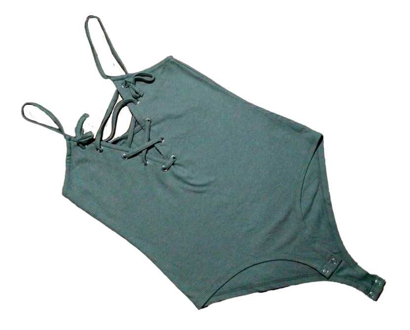 Боді зі шнурівкою Select Боді в рубчик хакі розмір 34 XS