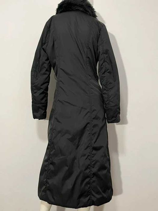 Balmain Czarna Długa Kurtka Z Futrem