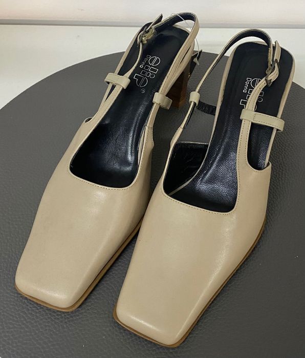 Beżowe buty na obcasie czółenka 39 skórzane skóra naturalna nowe