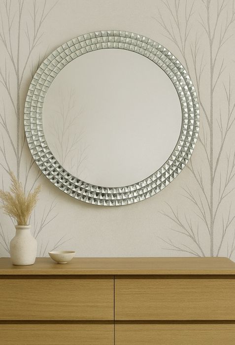 lustro okrągłe glamour kryształowe crystal diamentowa rama 50 60 70 cm