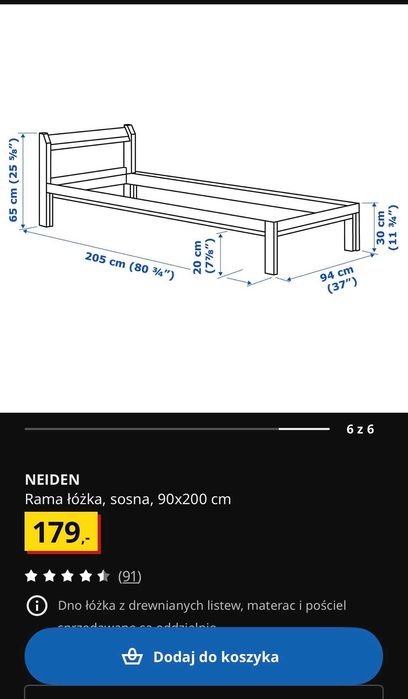 Łóżko IKEA rama + materac 90x200 cm